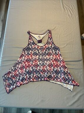 Mudd Pink and Navy Handkerchief Hem Racerback Tank